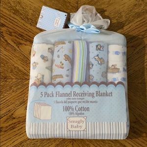 5 PACK FLANNEL RECEIVING BLANKET WITH SATIN HANGER